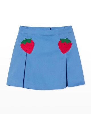 Girl's Box-Pleated Strawberry Skirt, Size 5-14