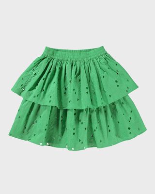 Girl's Brigitte Eyelette Embroidered Tiered Skirt, Size 3-6