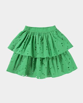 Girl's Brigitte Eyelette Embroidered Tiered Skirt, Size 7-16