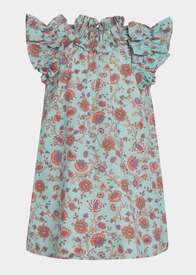 Girl's Brita Flutter-Sleeve Floral Dress, Size 2-12