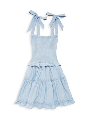 Girl's Brooke Smocked Ruffle Dress - Blue - Size 8 - Blue - Size 8