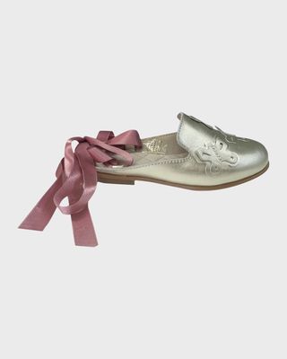 Girl's Butterfly Bow-Tie Loafers, Size 8-13