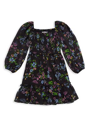 Girl's Butterfly Floral Print Dress
