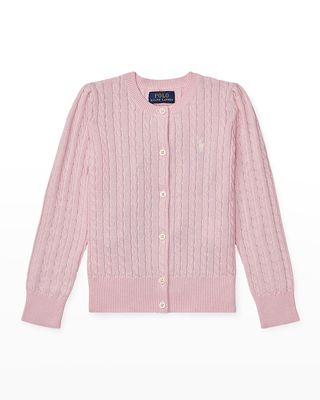 Girl's Cable-Knit Cotton Ribbed Cardigan, Size 2-6X