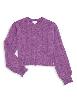Girl's Cable Knit Crewneck Sweater - Purple Zest - Size 8
