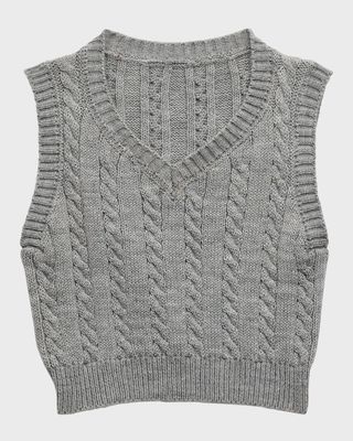Girl's Cable Knit Sweater Vest, Size S-XL