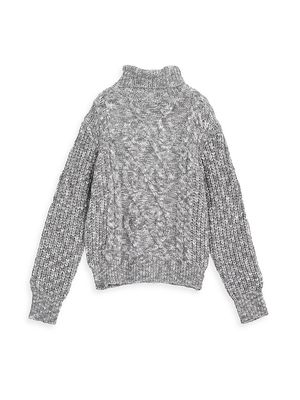 Girl's Cable-Knit Turtleneck Sweater - Ash Grey - Size 8 - Ash Grey - Size 8