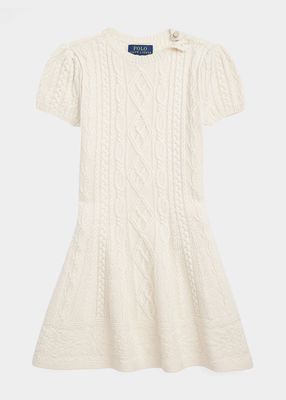 Girl's Cable Knit Wool Sweater Dress, Size 2-4