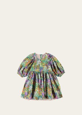 Girl's Caio Floral-Print Puff Sleeve Dress, Size 3T-6
