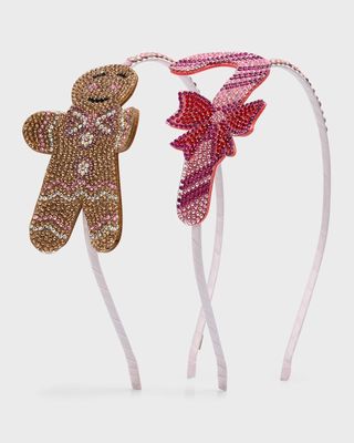 Girl's Candy Cane & Gingerbread Embellished Headband Set