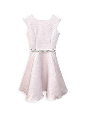 Girl's Cap-Sleeve Belted Fit-&-Flare Dress - Pink - Size 16 - Pink - Size 16