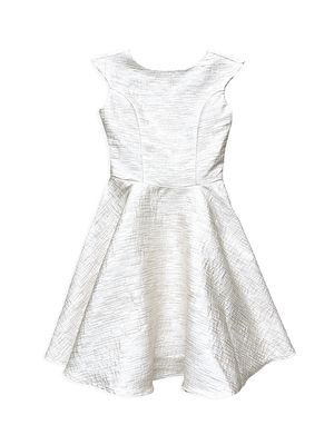 Girl's Cap Sleeve Metallic Jacquard Dress - Ivory - Size 7