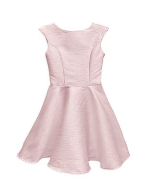 Girl's Cap Sleeve Metallic Jacquard Dress - Pink - Size 8