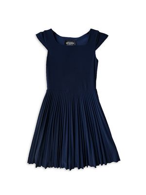 Girl's Cap Sleeve Pleated Dress - Navy - Size 10 - Navy - Size 10