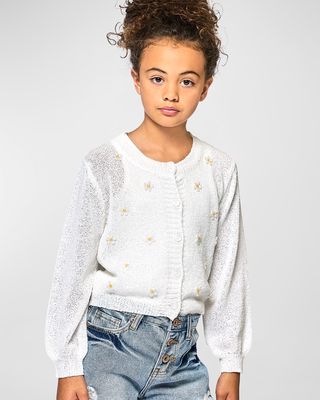 Girl's Cardigan W/ Embroidered Daisies, Size 2T-6