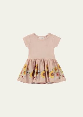 Girl's Carin Combo Sunflower Poplin Dress, Size 3M-3