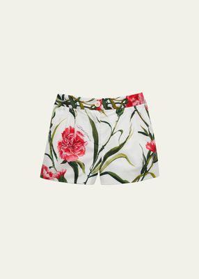 Girl's Carnation-Print Pleated Shorts, Size 2-6