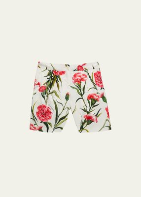 Girl's Carnation-Print Pleated Shorts, Size 8-12