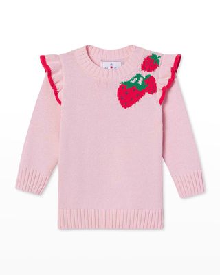 Girl's Caroline Strawberry Intarsia Ruffle Trim Sweater, Size 2-14