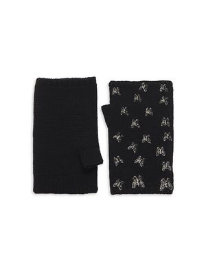 Girl's Carolyn Rowan x Stephanie Gottlieb Embroidered Merino Gloves - Black - Black