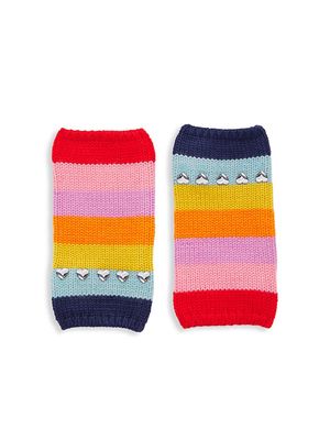 Girl's Carolyn Rowan x Stephanie Gottlieb Rainbow Striped Wool Fingerless Gloves - Rainbow Stripes - Rainbow Stripes