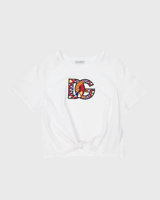 Girl's Carretto Logo-Patch Knotted T-Shirt, Size 8-14