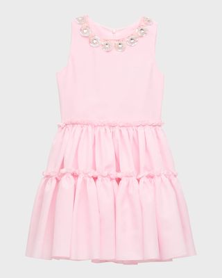 Girl's Cassidy Tiered Dress W/ Embellished Neckline, Size 4-6