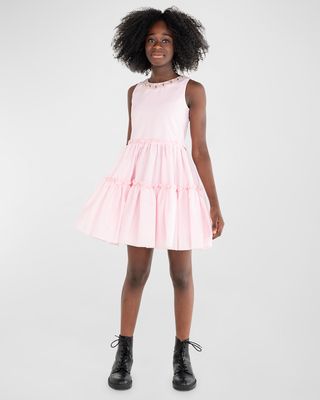 Girl's Cassidy Tiered Dress W/ Embellished Neckline, Size 8-14