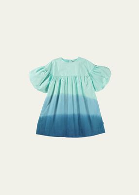 Girl's Catherine Dip-Dyed Puff-Sleeve Dress, Size 7-14