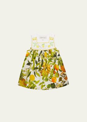 Girl's Cecilia Embroidered Fruit-Print Dress, Size 2-8