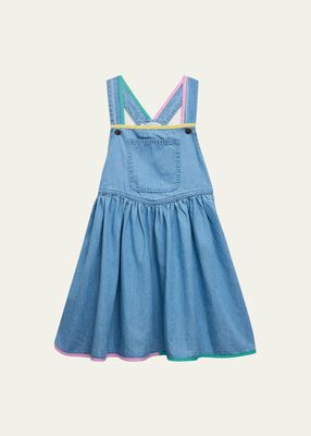 Girl's Chambray Dress with Colored Binding, Size 2-14