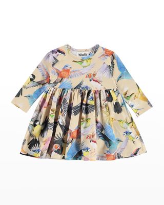 Girl's Charmaine Bird-Print Dress, Size 3M-4