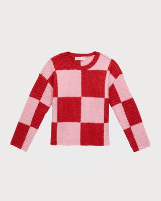 Girl's Checkerboard-Print Sweater, Size 4-6X