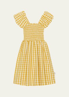 Girl's Cherisla Puff-Sleeve Check Midi Dress, Size 7-16