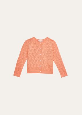 Girl's Cherry Pointelle Cardigan, Size 4-14