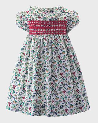 Girl's Christmas Botanical Smocked Dress W/ Bloomers, Size 6M-24M