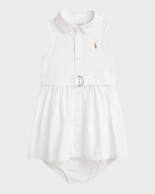 Girl's Classic Oxford Belted Dress W/ Bloomers, Size 3M-24M