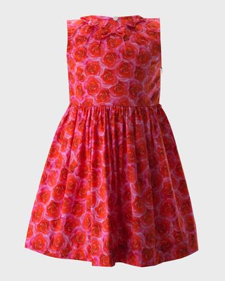 Girl's Classic Rose-Print Sleeveless Dress, Size 2-10