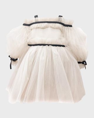 Girl's Coco Caramel Puff-Sleeve Tulle Dress, Size 12M-10