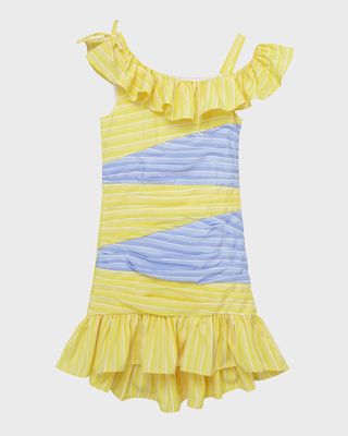 Girl's Colorblock Ruffle Striped Dress, Size 7-16