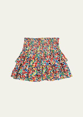 Girl's Confetti Multicolor Tiered Ruffle Mini Skirt, Size 2-13