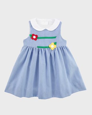 Girl's Cord Dress with Flower Appliques, Size 2-6