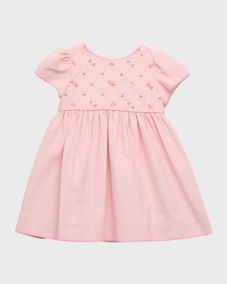 Girl's Corduroy Floral Embroidered Dress, Size 6M-24M