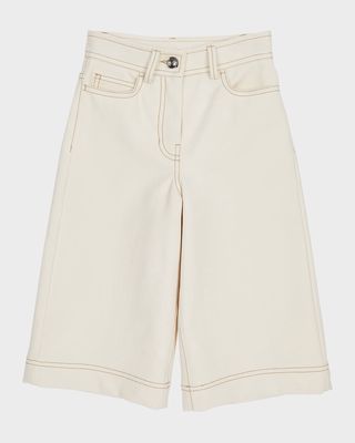 Girl's Cotton Canvas Wide-Leg Trousers, Size 4-6