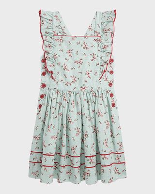 Girl's Cotton Linen Floral Dress, Size 2-6X