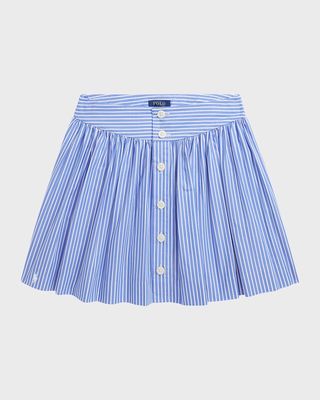 Girl's Cotton Poplin Short Pinstripe Skirt, Size 7-14