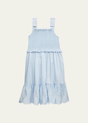 Girl's Cotton Smocking Embroidered Ruffle Dress, Size 3T-12