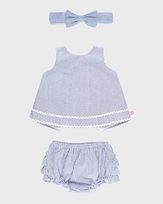 Girl's Cotton Stripe Swing Top, Bloomers and Headband Set, Size 0M-2T
