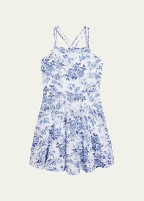 Girl's Crisscross Back Floral-Print Linen Sun Dress, Size 7-16