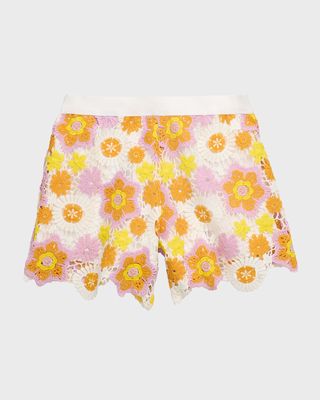 Girl's Crochet Floral Shorts, Size 7-14